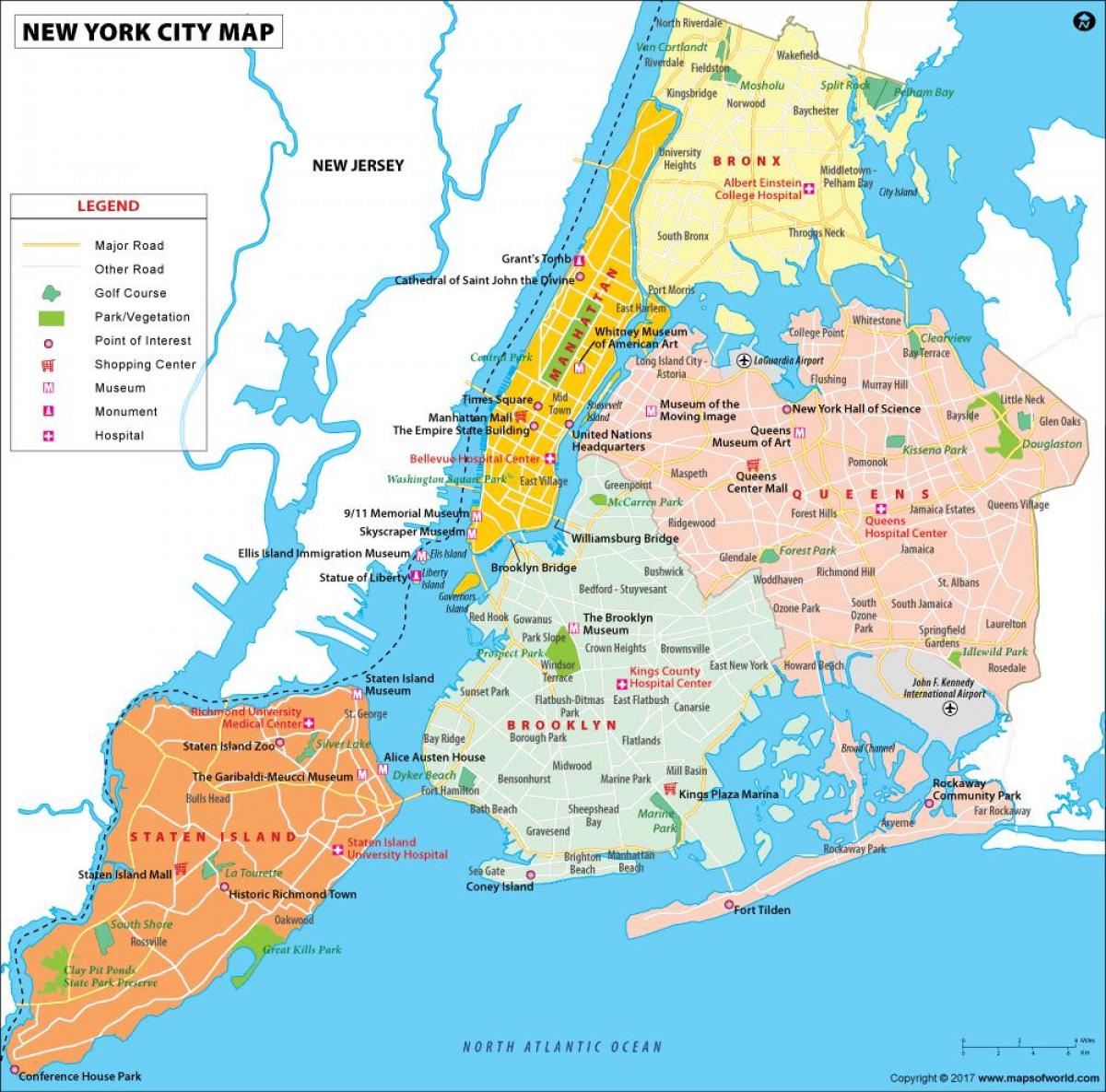 New York boroughs map - Karte von New York City und Bezirke (New York