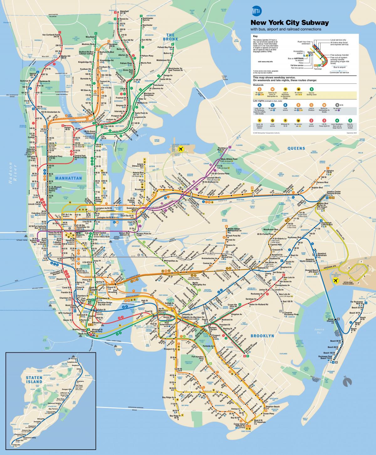 New York street map mit der U-Bahn-Stationen