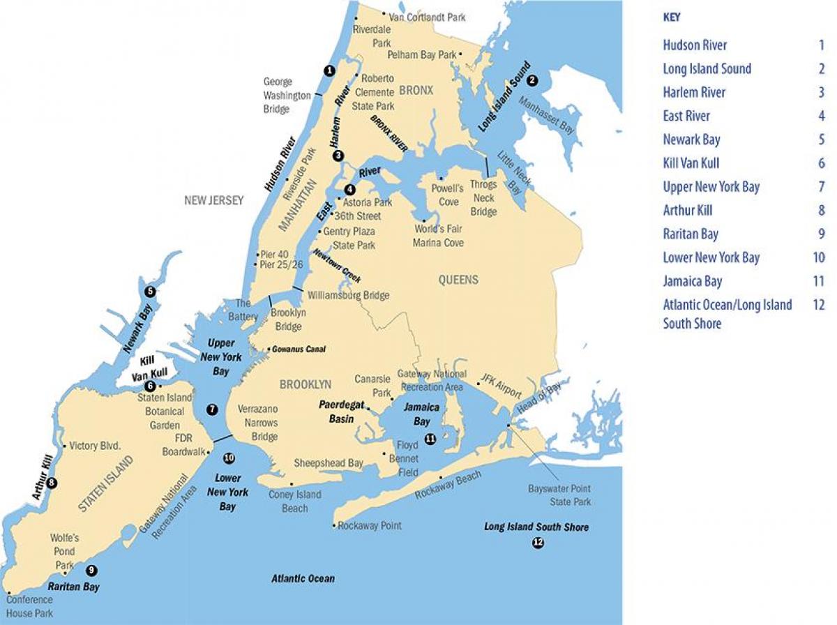 New York City Flüsse Karte New York City River Karte New York Usa 2913