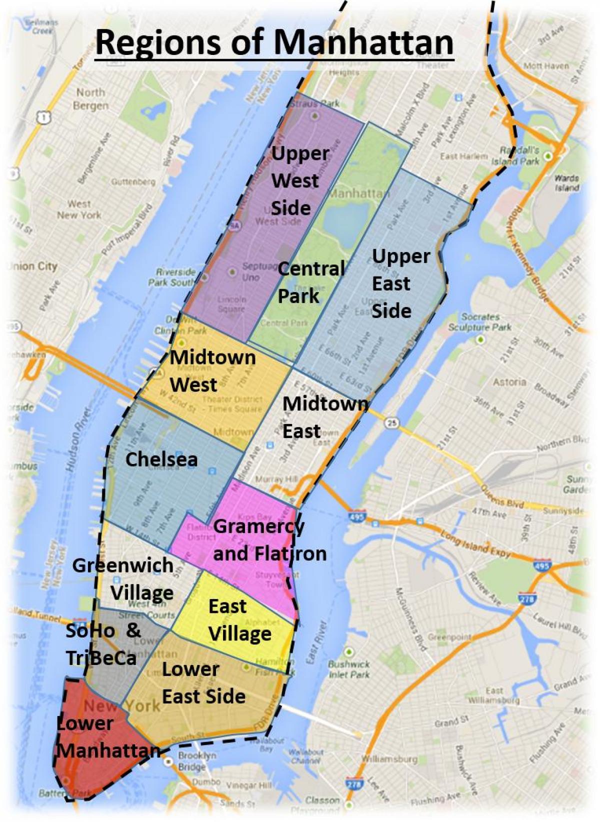 New York City-Regionen-Karte - NYC Regionen Landkarte (New York - USA)