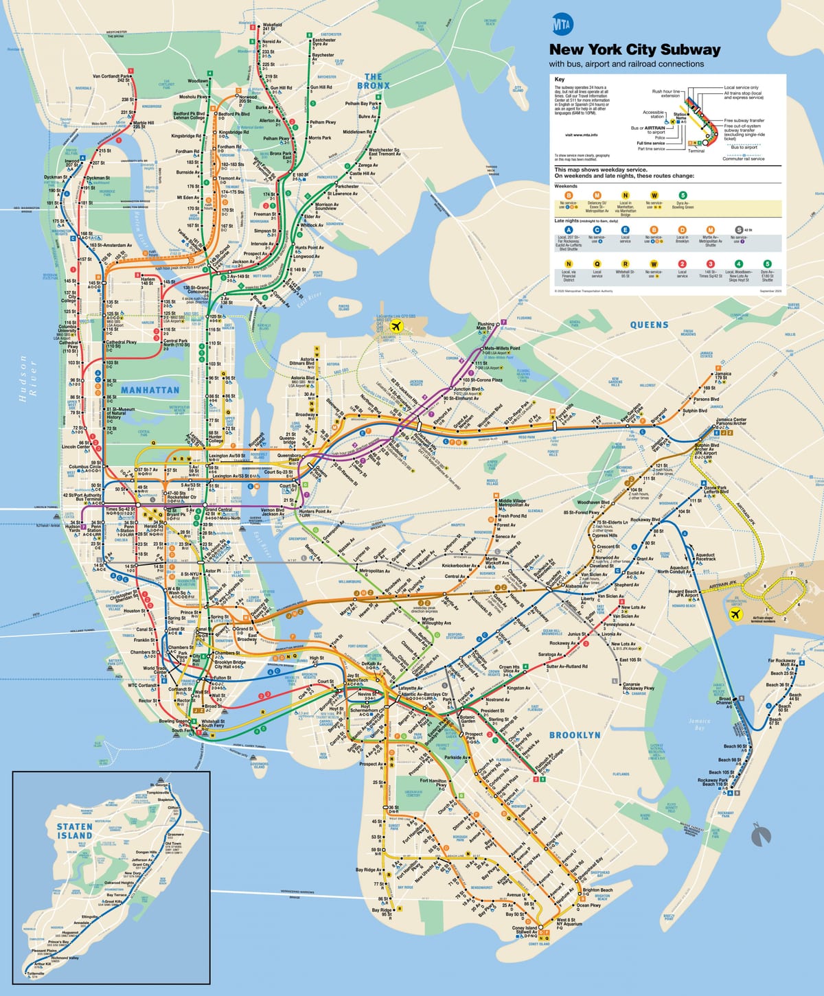 New York street map mit der U-Bahn-Stationen