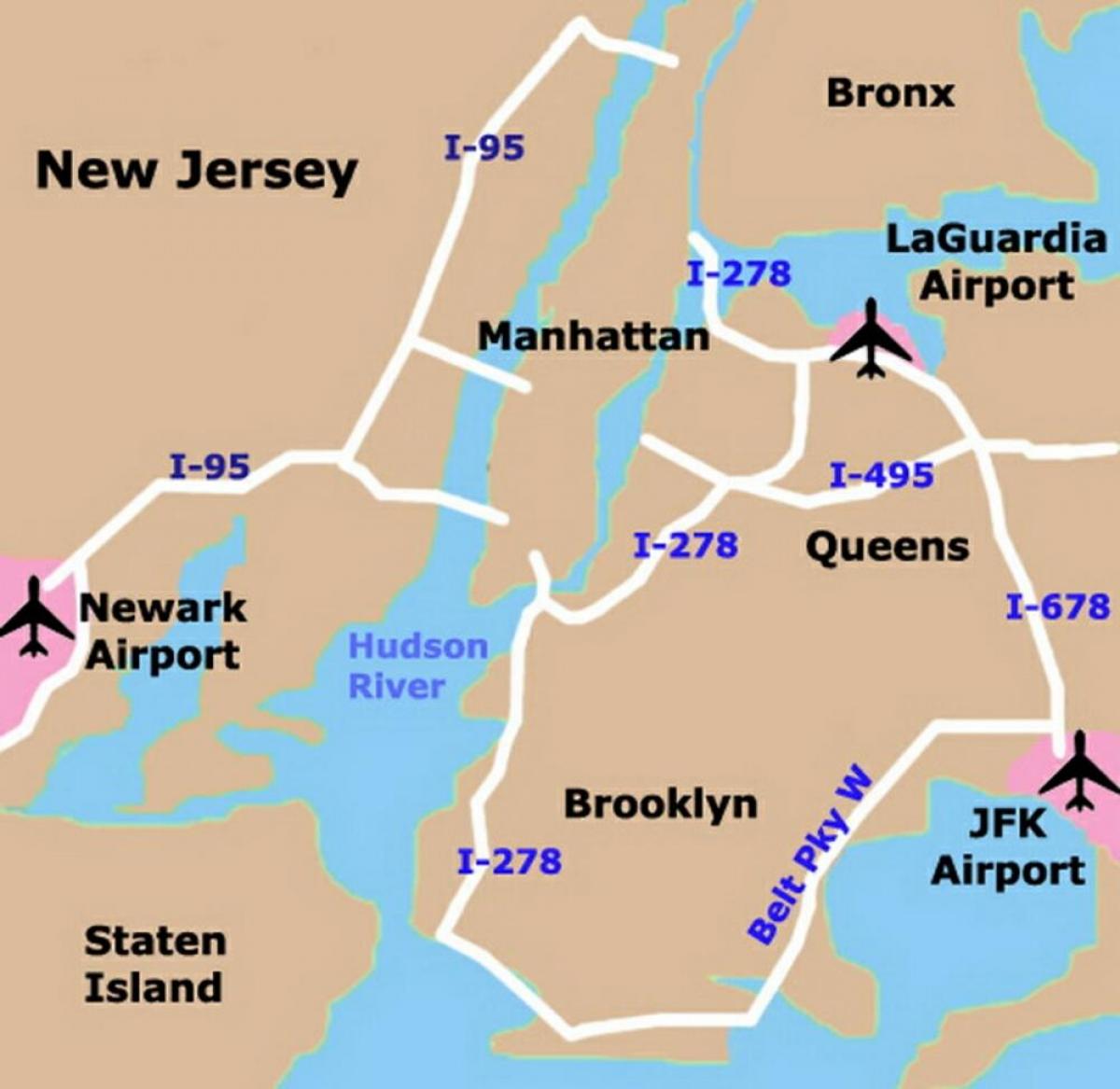 Flughäfen New York Karte | Gold Karte