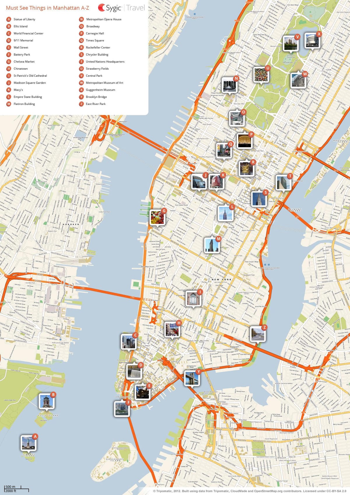 NYC Karte mit Sehenswürdigkeiten