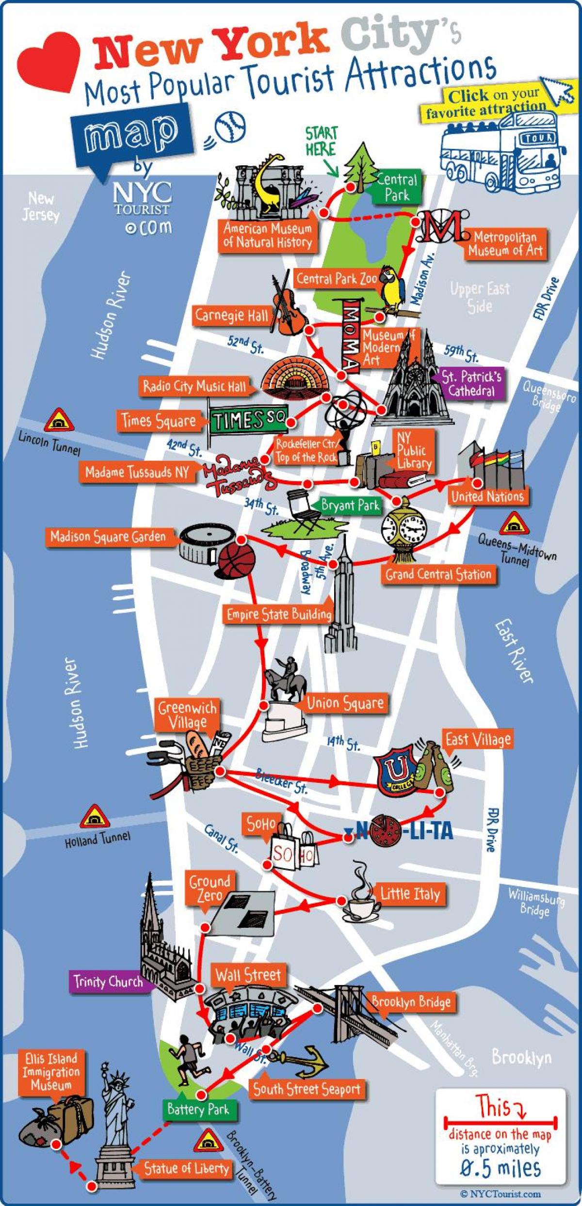 NYC Karte mit Sehenswürdigkeiten