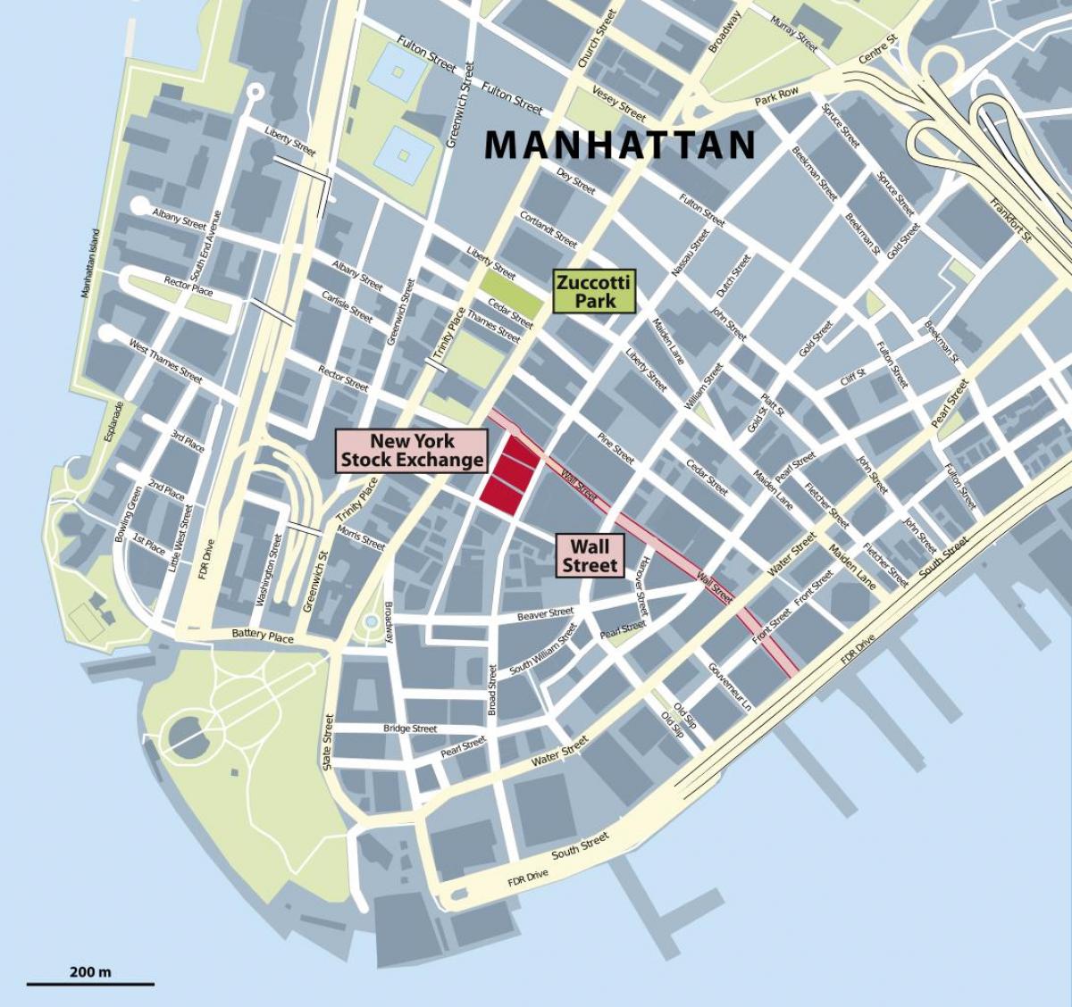 wall street, New York Karte
